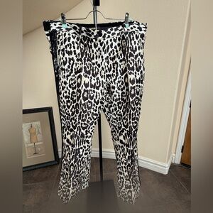 Roberto Cavalli Leopard Print Tuxedo Trousers IT 48 Sequin Stripe Embossed Zip
